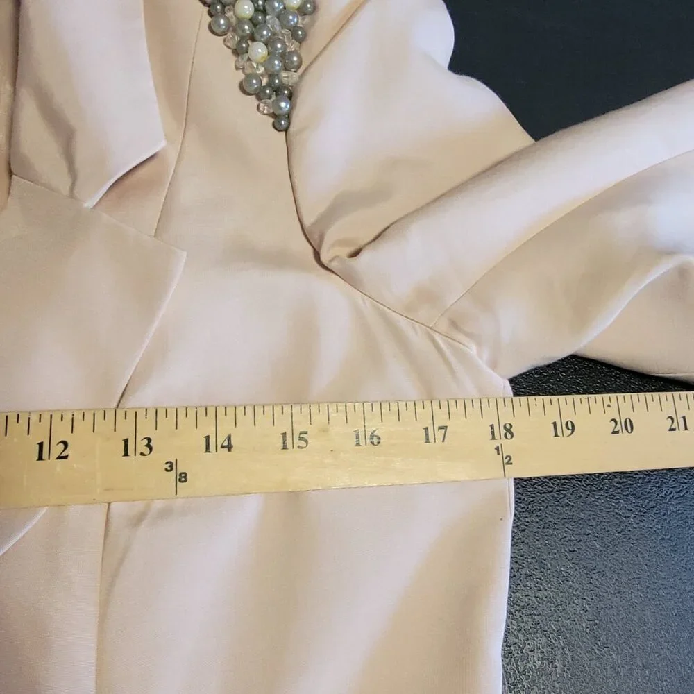 ASOS Design Blazer‎ Baby Pink Open Assymetric Beaded Shoulders Us Sz 10 UK 14